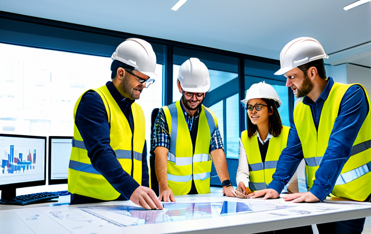 **

"A team of architects and engineers wearing hard hats and safety vests, collaborating around a large table in a bright, modern office. They are viewing a holographic projection of a building design, pointing and discussing details. fully clothed, appropriate attire, safe for work, professional environment, perfect anatomy, correct proportions, well-formed hands, proper finger count, natural pose, family-friendly, professional architecture photography, high quality, showcasing augmented reality in construction, focus on teamwork."

**