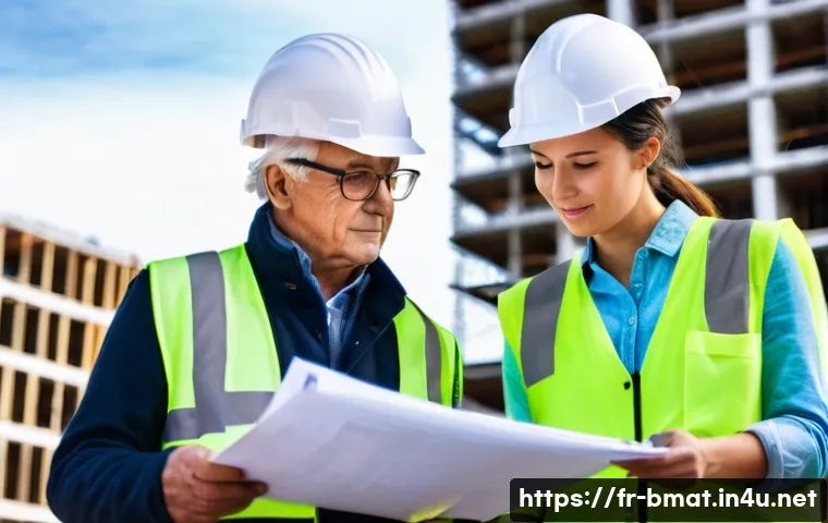 건축자재 마케팅 전문가 네트워킹 팁 - **Prompt:** A brightly lit construction site at dawn in Lyon, France. A female civil engineer in her...