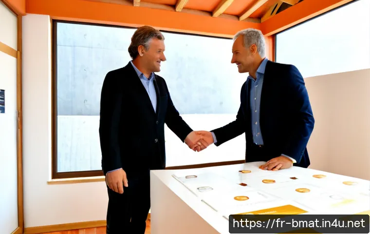 건축자재 마케팅과 제품 인증 제도 - Photorealistic French construction materials showroom, a knowledgeable sales consultant in smart cas...